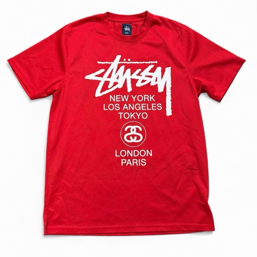 Stussy Red Mesh Jersey Size Medium Streetwear Skate Summer Casual